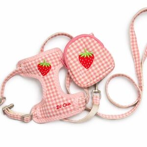 NWOT - Pink Strawberry Pet Harness and Bag Set